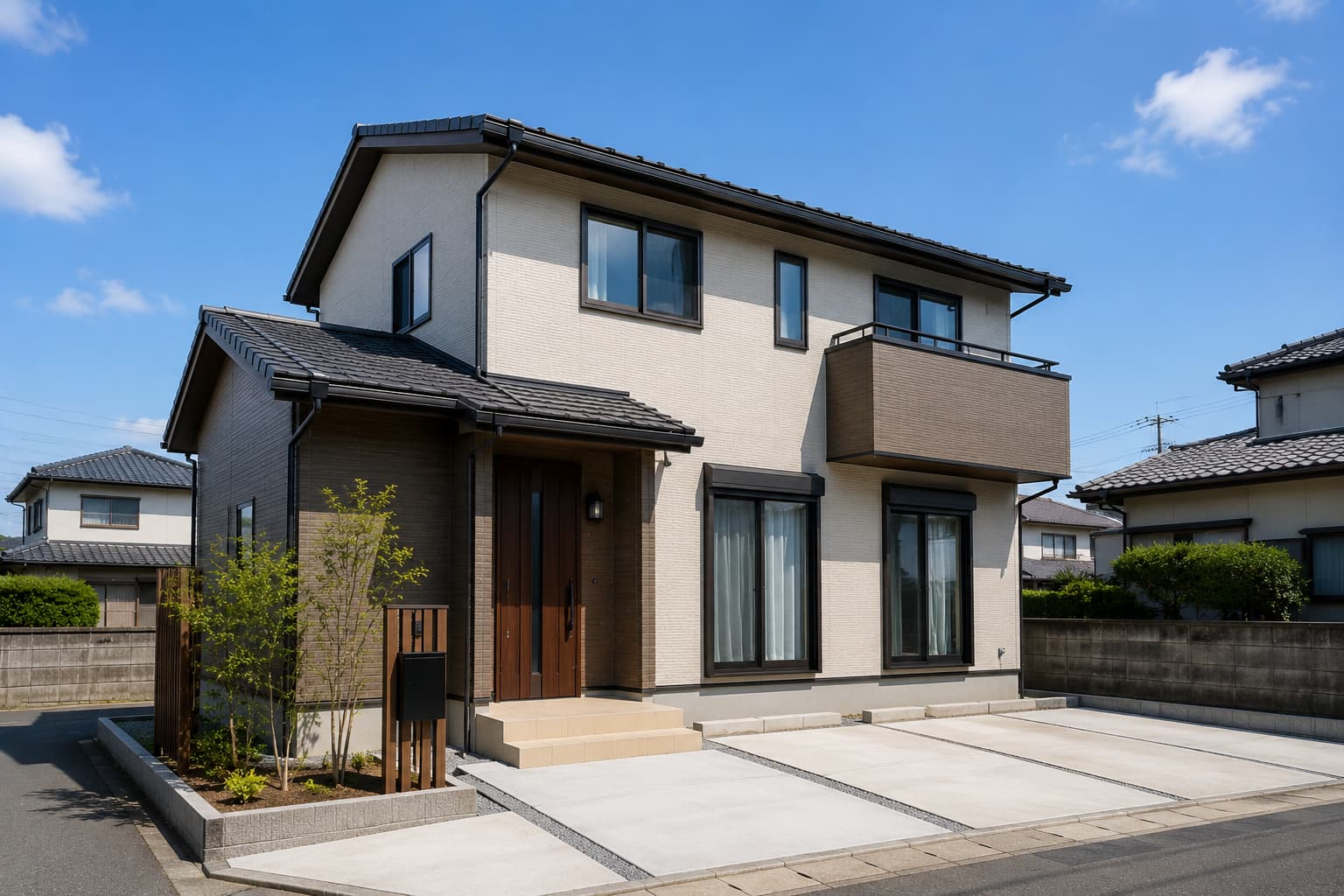 飯塚市川津の落ち着いた住宅街にある戸建て賃貸外観