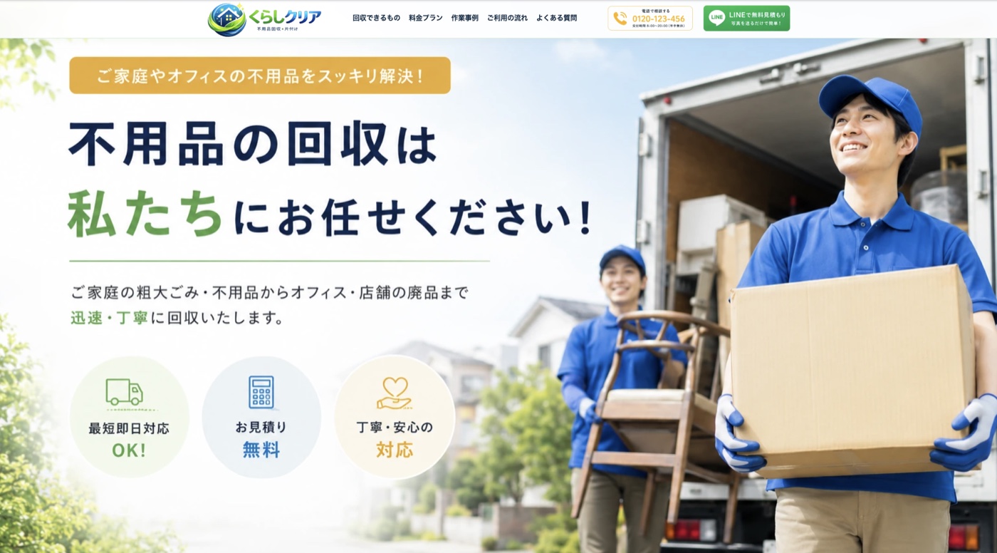 不用品回収LP くらしクリアの制作事例