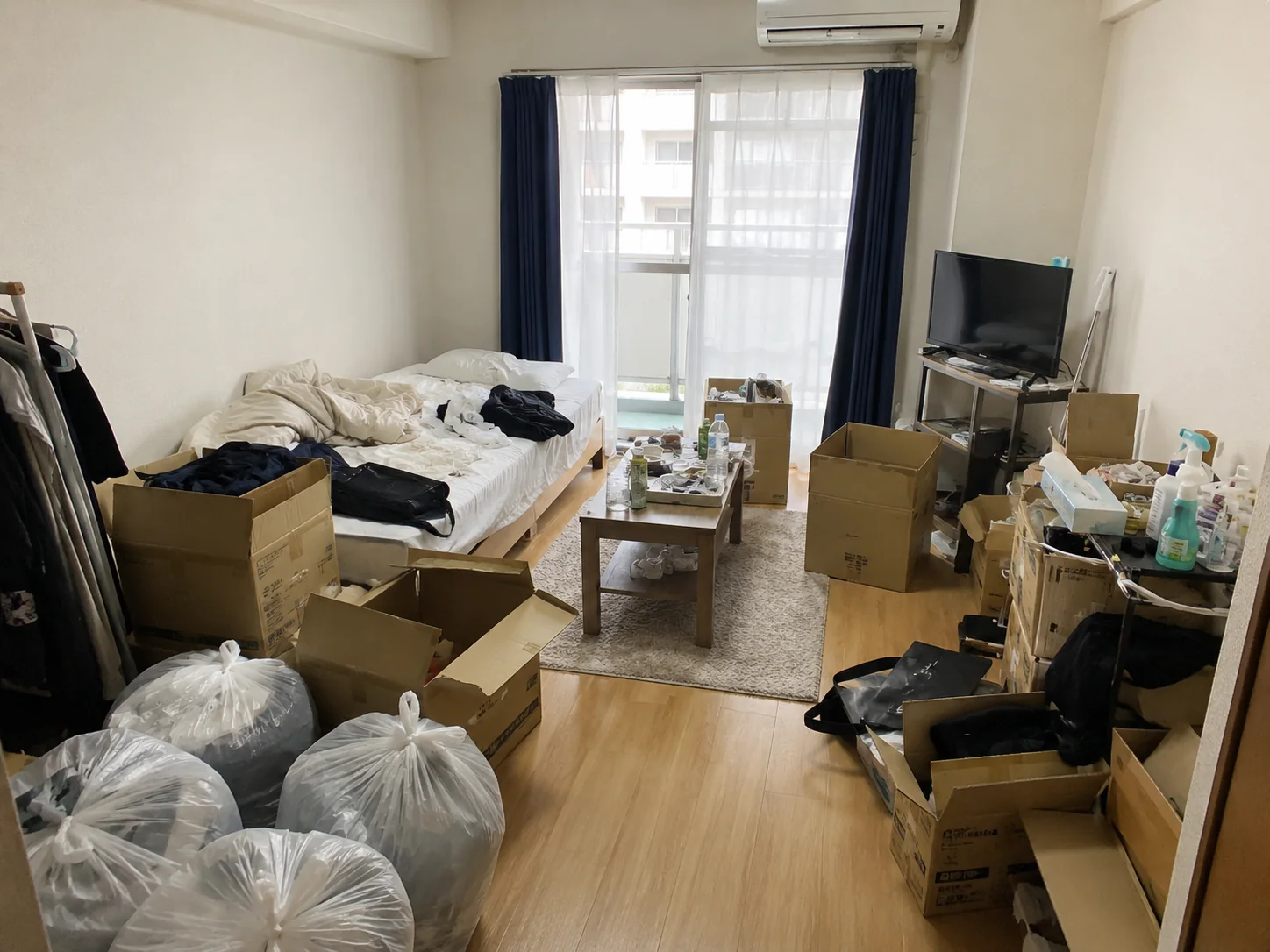 1Kの片付け前の部屋