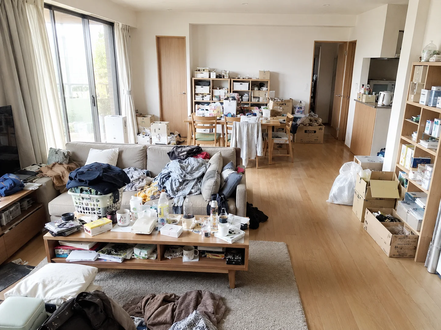 2LDKの片付け前の部屋