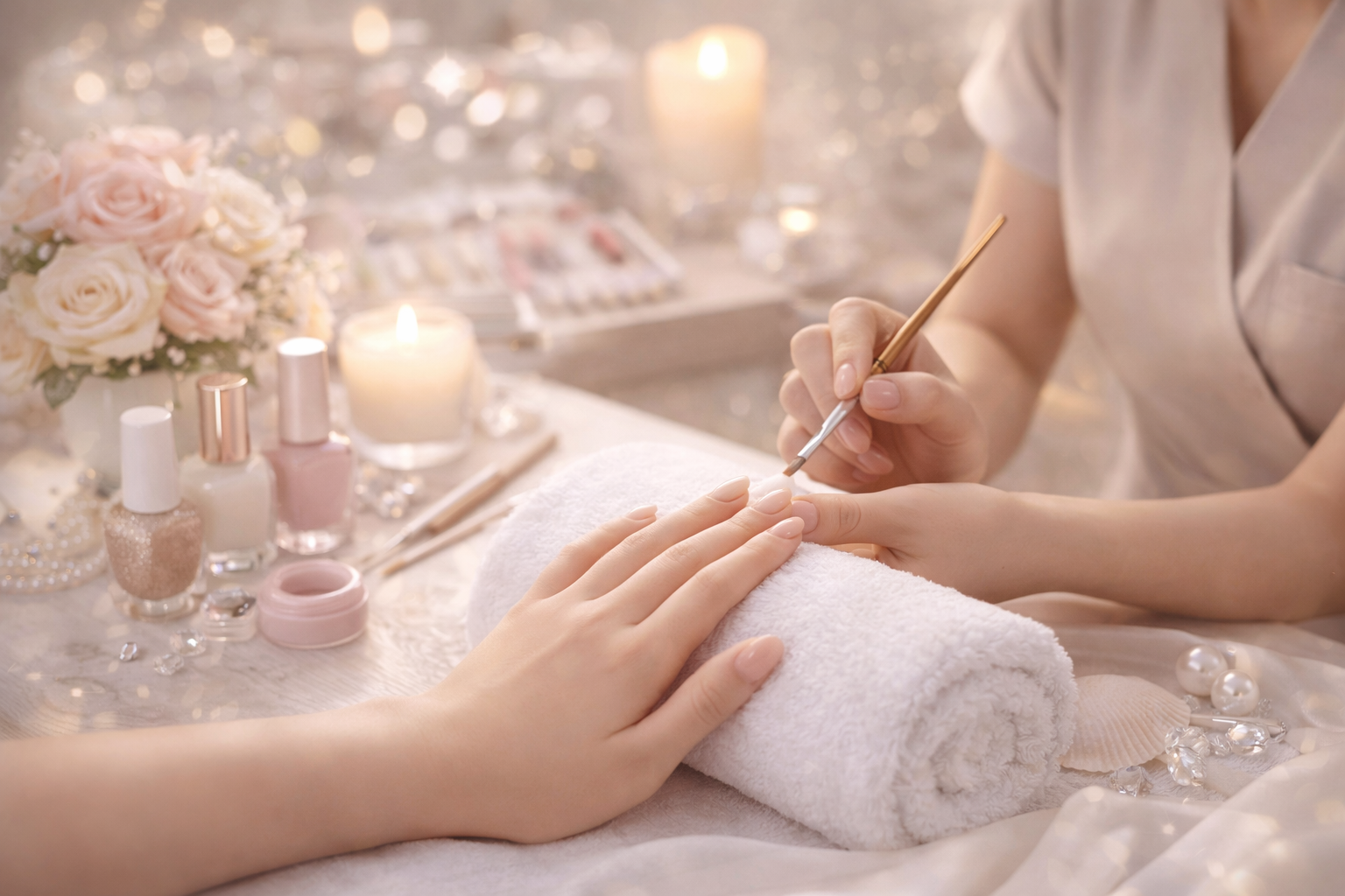 落ち着いた空間のネイルサロン施術風景