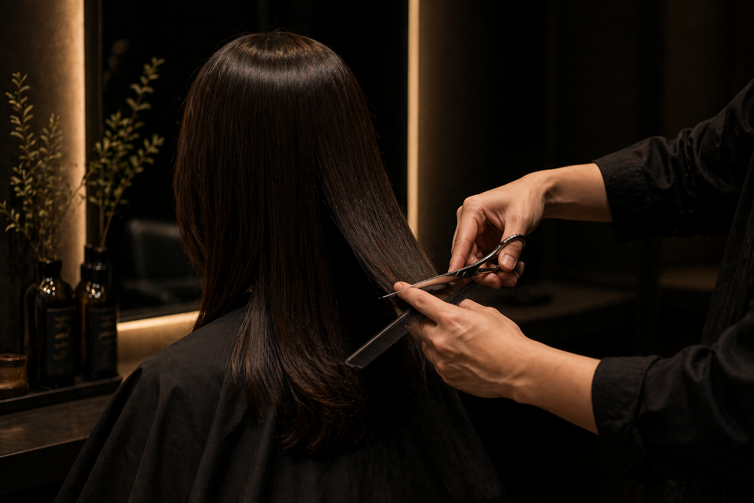 髪を丁寧に整えるヘアケア施術